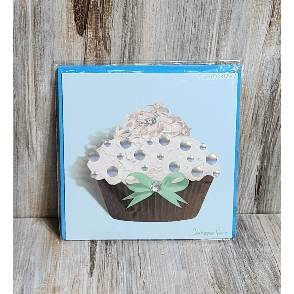 Papyrus Christopher Vine Glittered Beaded Cupcake Designed Birthday Card